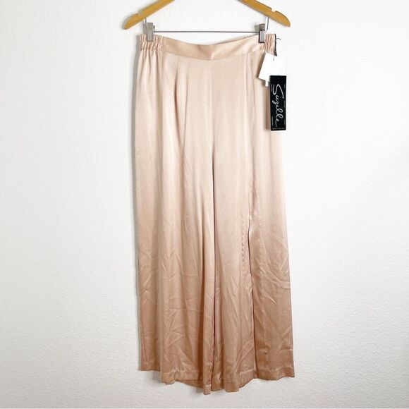 Vintage Suzelle 100% Silk Wide Leg High Waisted Slit Leg Light Pink Pants - Picture 1 of 5
